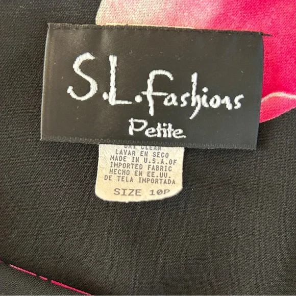 4/$20 S.L. Fashions Petite Black Pink Floral Sheath Dress Size 10P - Picture 4 of 5